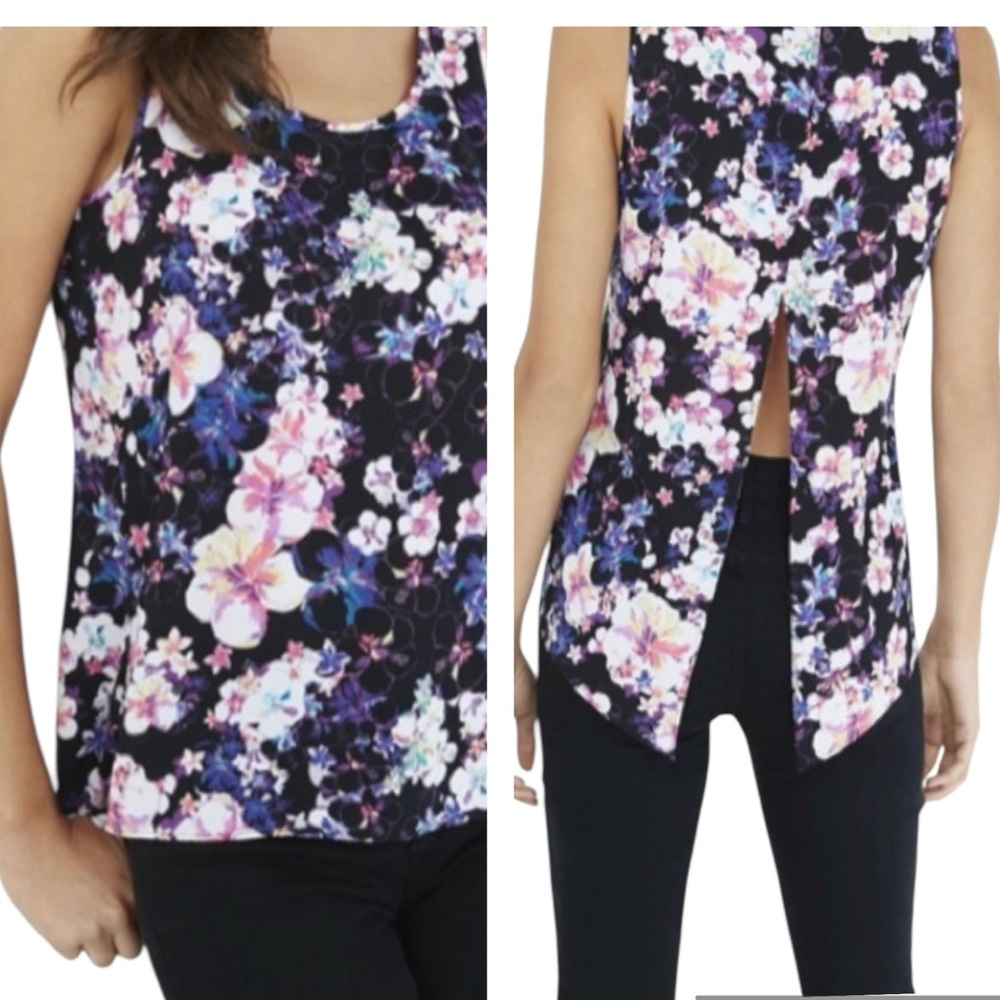 Express Size Small Floral Split Back Tank Too Mod Black Purple